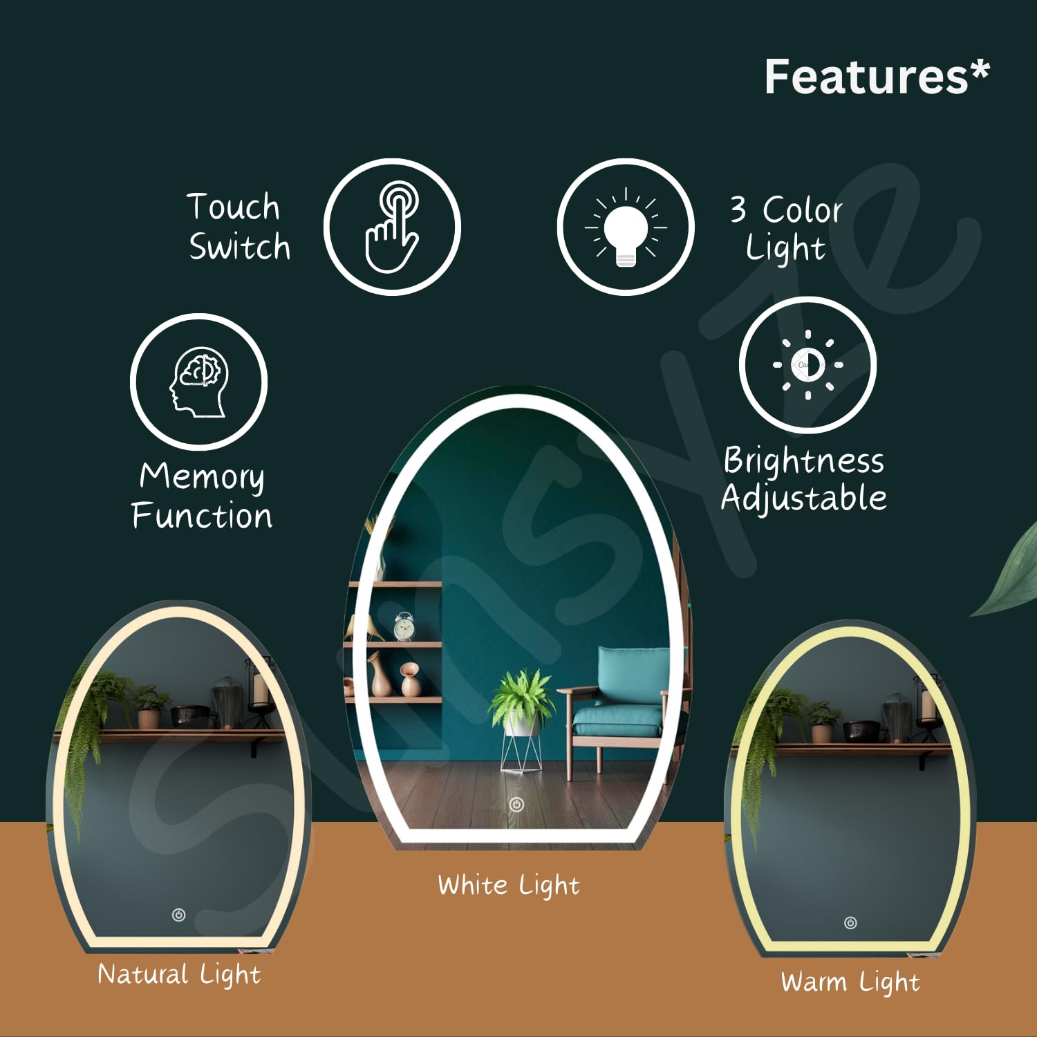 Sunsyze Modern Led Mirror for Bathroom & Bedroom, Styles Mirror with Light - Image 5