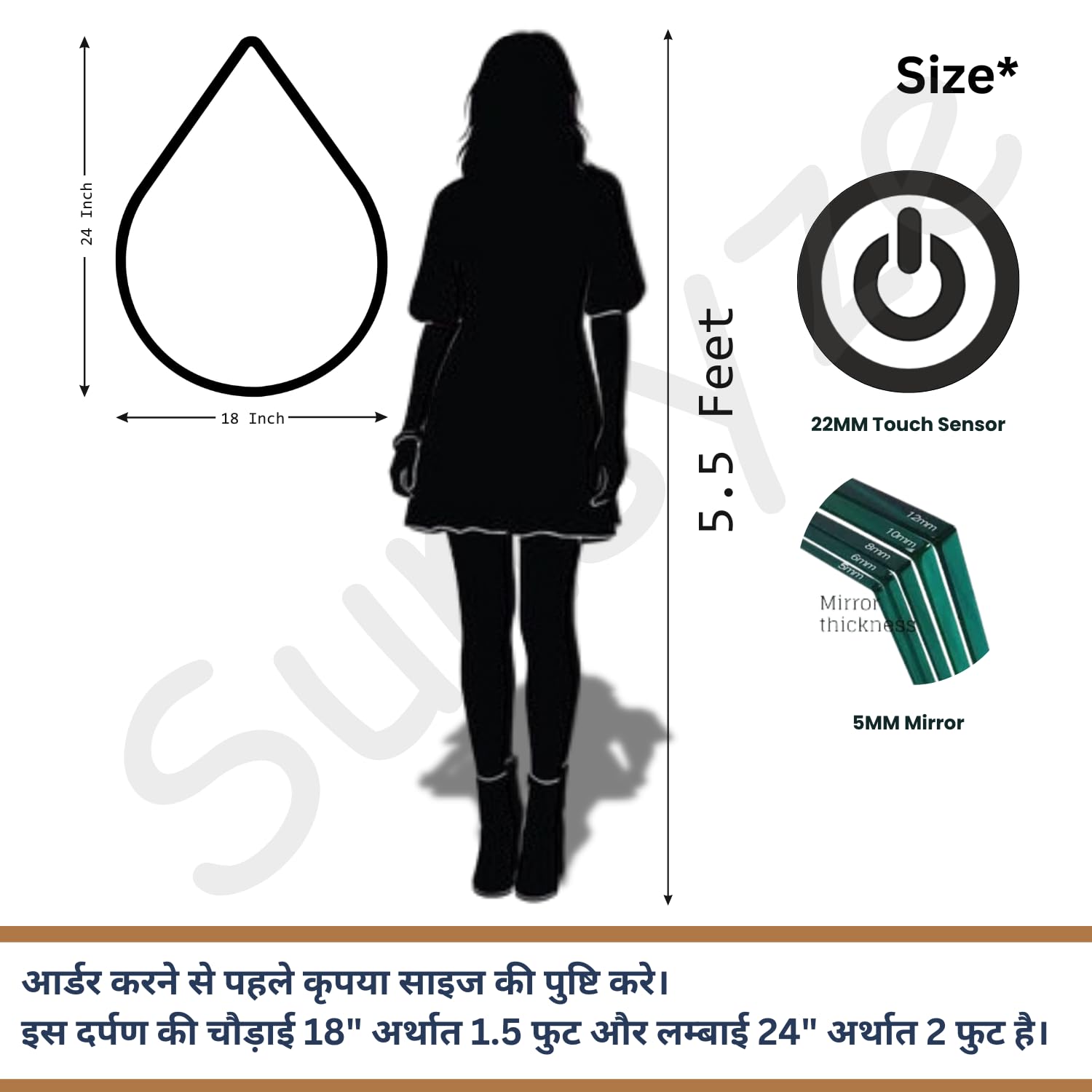 Sunsyze Modern Led Mirror for Bathroom & Bedroom, Styles Mirror with Light - Image 9