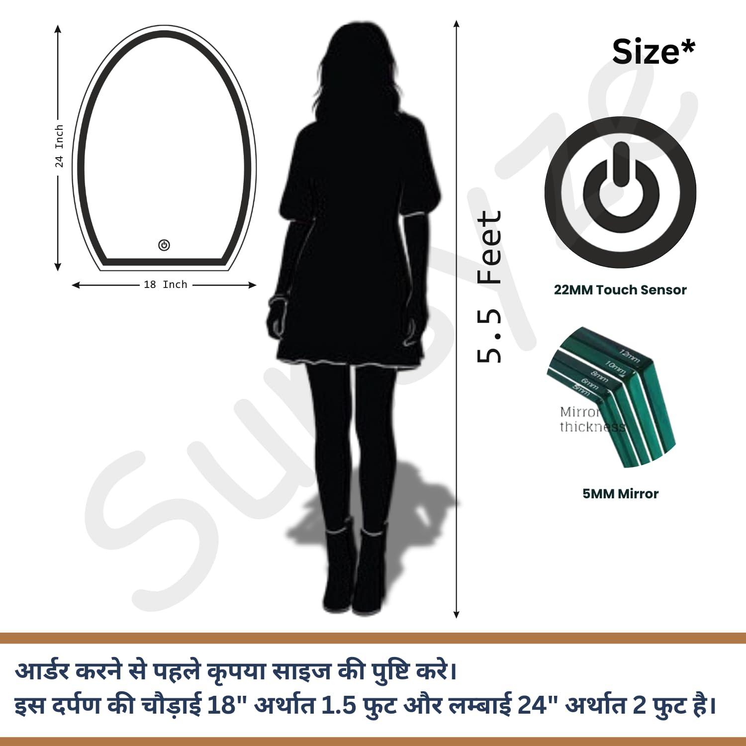 Sunsyze Modern Led Mirror for Bathroom & Bedroom, Styles Mirror with Light - Image 4