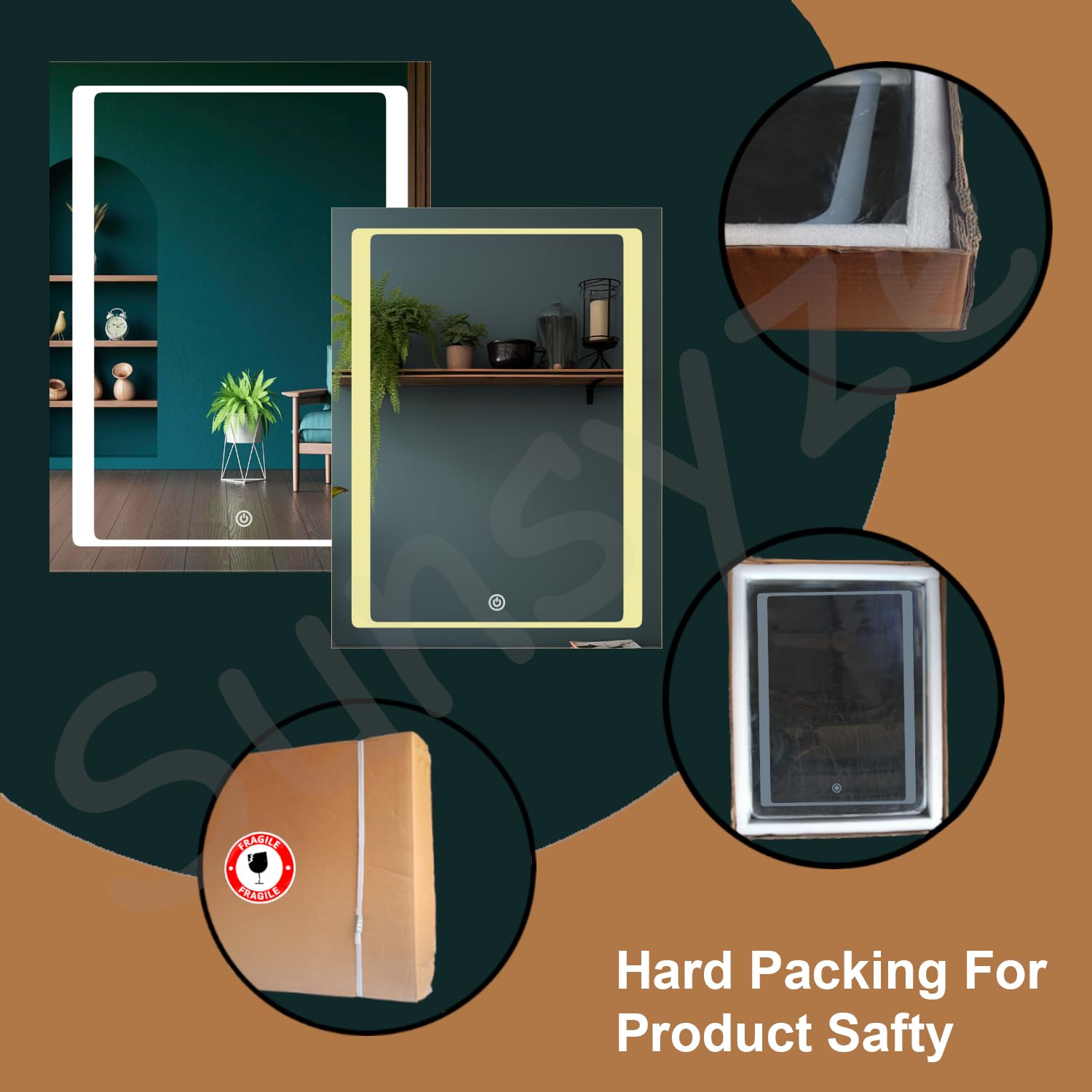 Sunsyze Modern Led Mirror for Bathroom & Bedroom, Styles Mirror with Light - Image 5