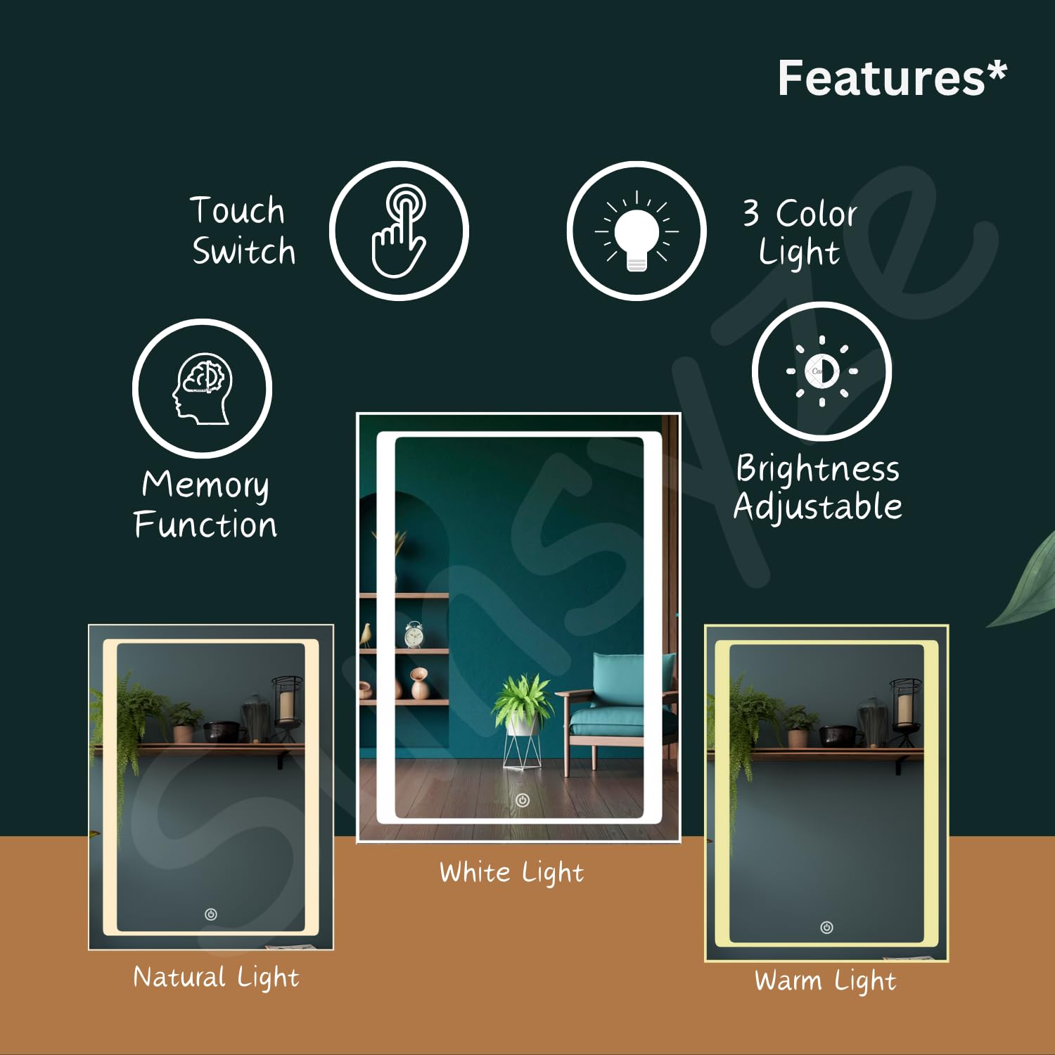 Sunsyze Modern Led Mirror for Bathroom & Bedroom, Styles Mirror with Light - Image 6