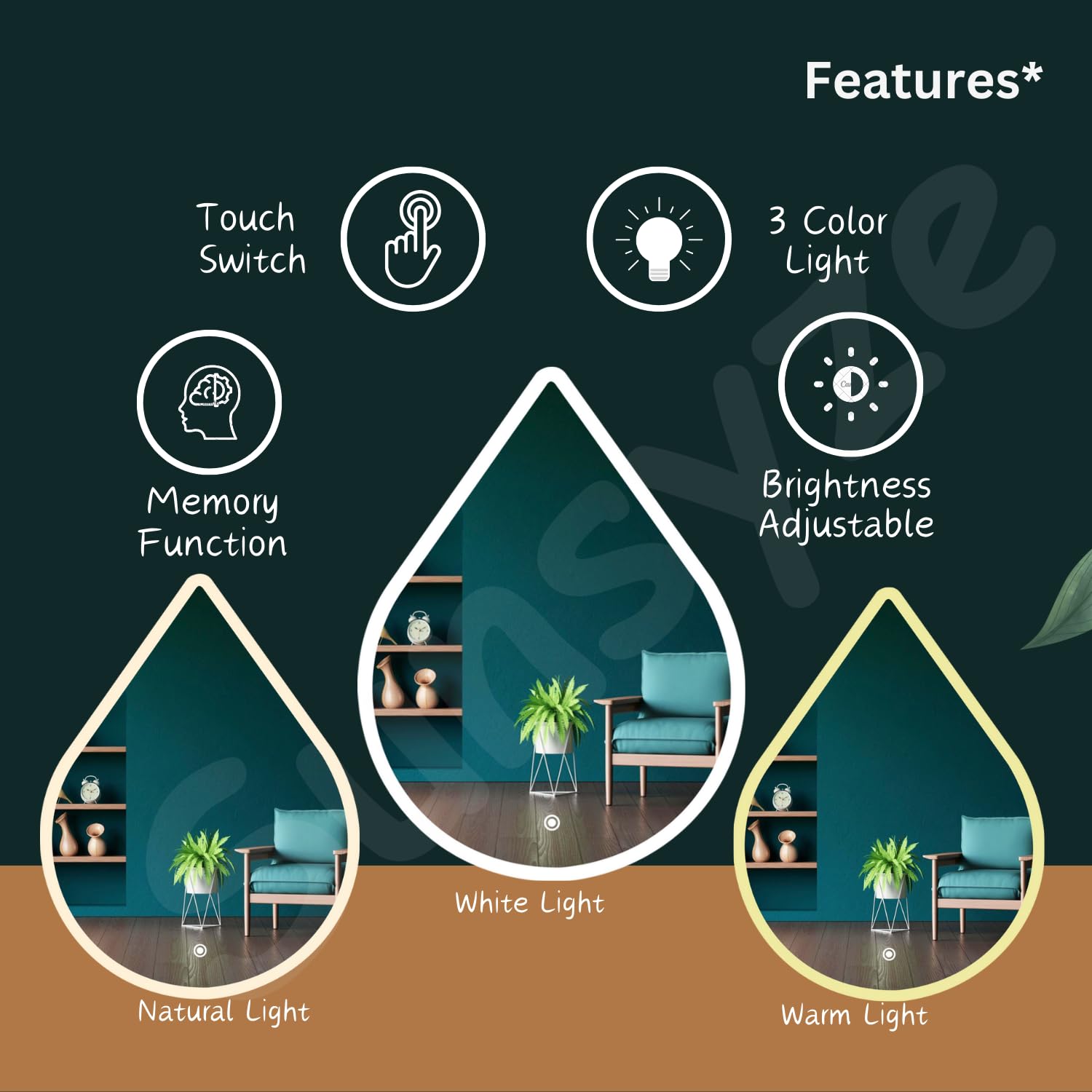 Sunsyze Modern Led Mirror for Bathroom & Bedroom, Styles Mirror with Light - Image 6