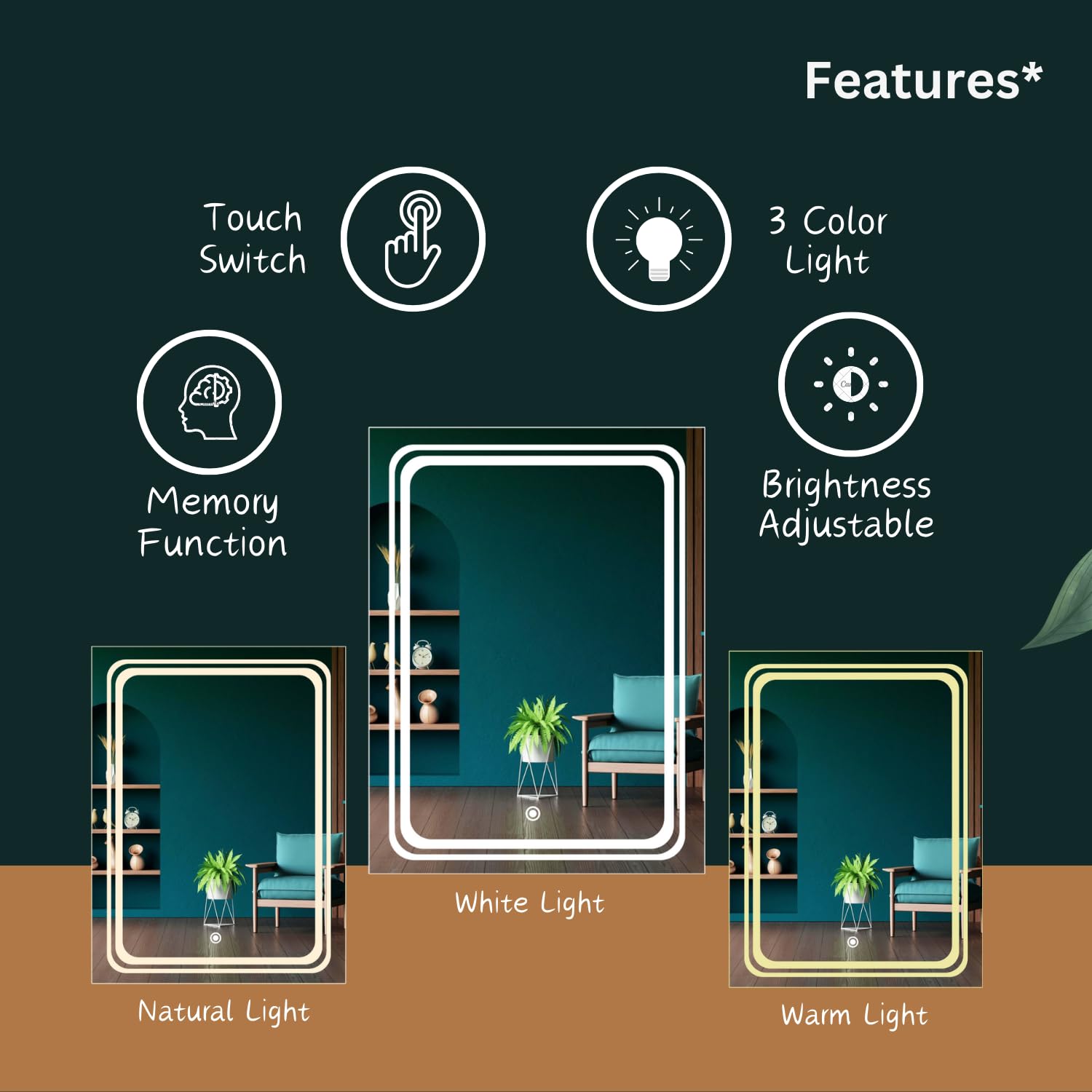 Sunsyze Modern Led Mirror for Bathroom & Bedroom, Styles Mirror with Light - Image 6