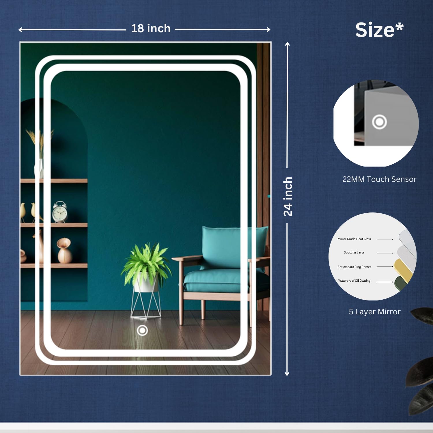 Sunsyze Modern Led Mirror for Bathroom & Bedroom, Styles Mirror with Light - Image 3