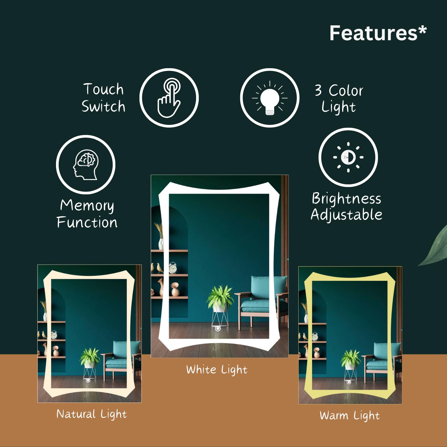 Sunsyze Modern Led Mirror for Bathroom & Bedroom, Styles Mirror with Light - Image 6