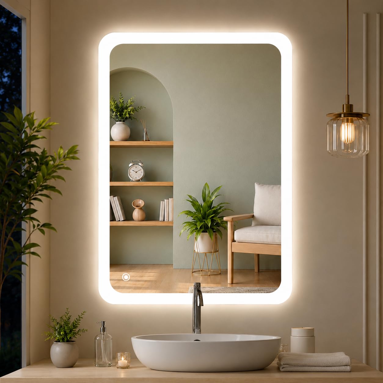 Sunsyze Modern Led Mirror for Bathroom & Bedroom, Styles Mirror with Light