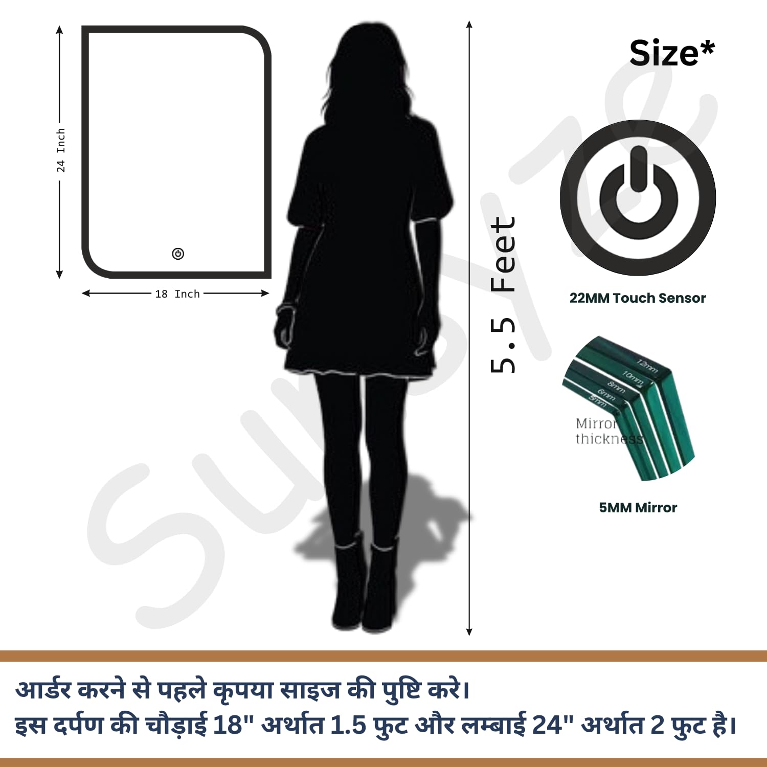 Sunsyze Modern Led Mirror for Bathroom & Bedroom, Styles Mirror with Light - Image 4