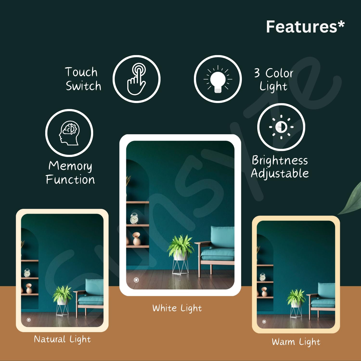 Sunsyze Modern Led Mirror for Bathroom & Bedroom, Styles Mirror with Light - Image 5