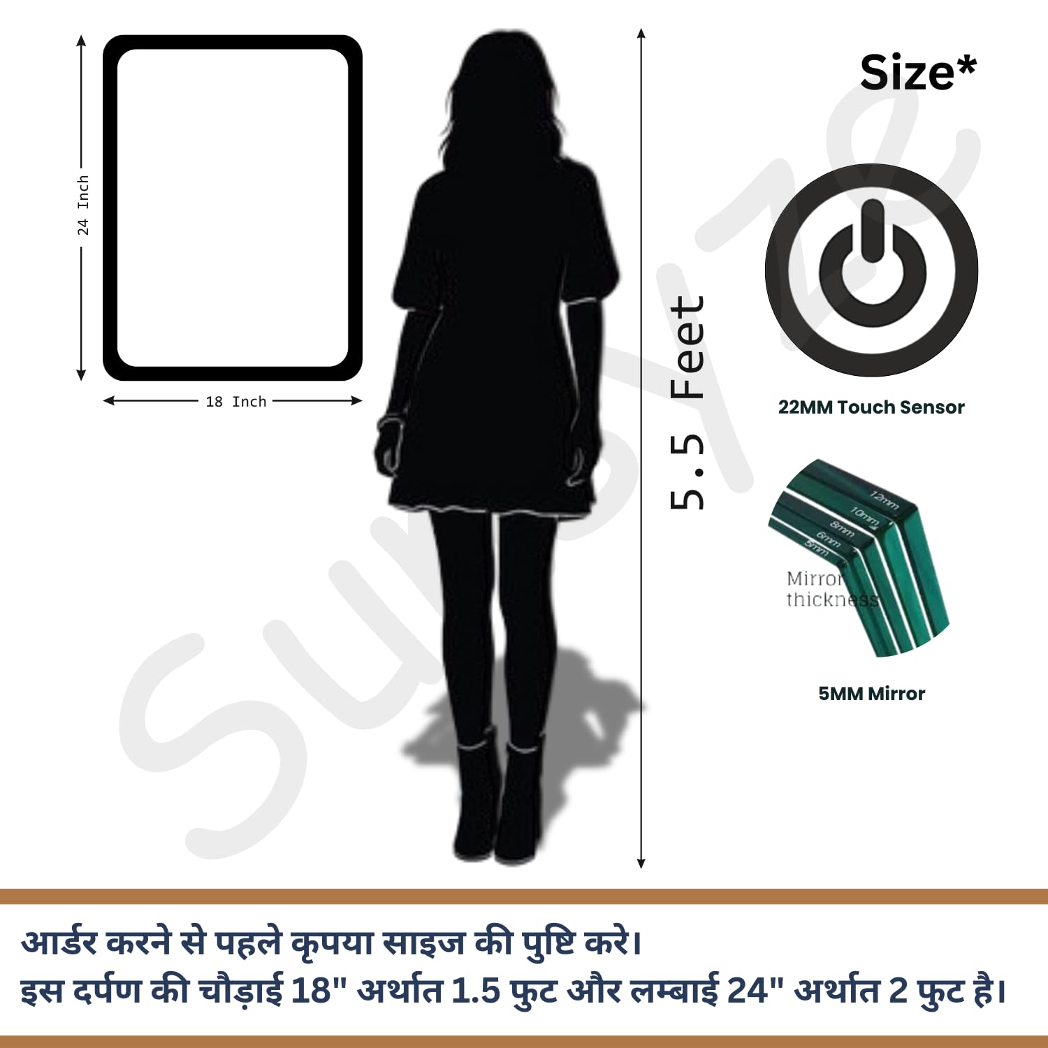 Sunsyze Modern Led Mirror for Bathroom & Bedroom, Styles Mirror with Light - Image 2